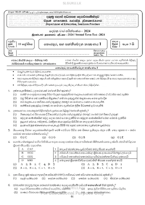 Grade 10 ICT Second Term 2024 Southern Province (SM) thumbnail